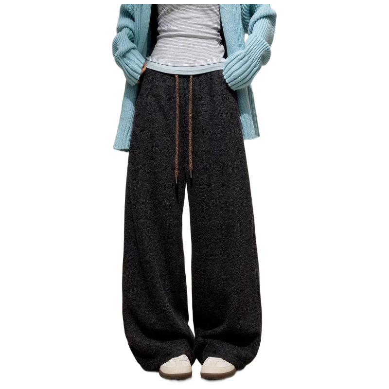LADY IDEAL Brushed Casual Pants for Women 2025 Spring New Draped Straight Loose Wide-Leg Pants Black M