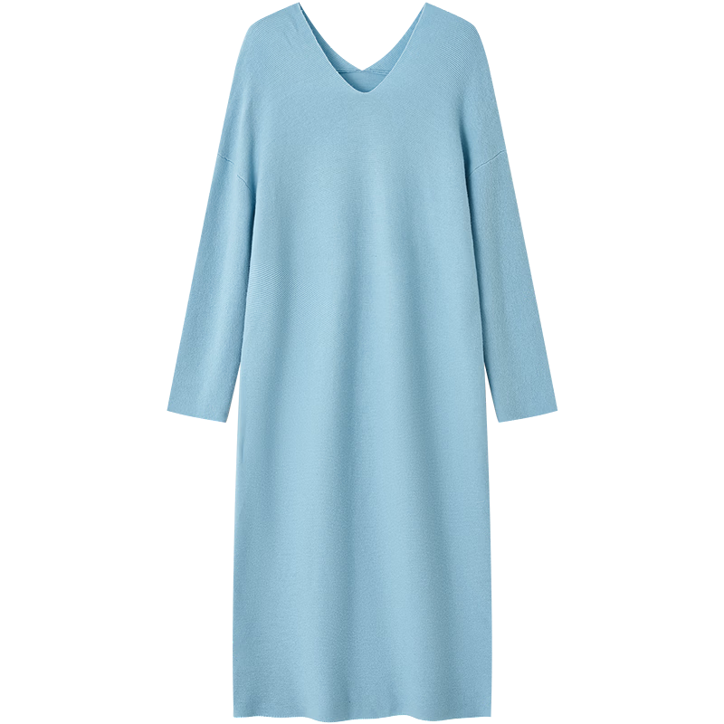 Demana [With Wool] Spring Lightweight Urban V-Neck Drop Shoulder Waistless Jacquard Straight Small Women's Dress