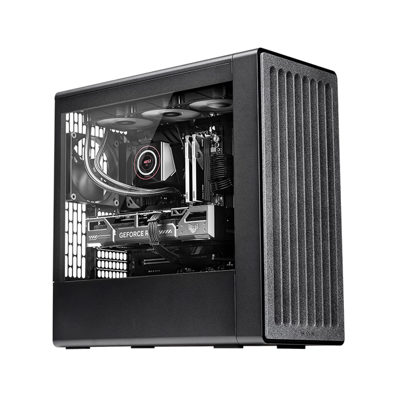 SAMA HAVN BF360 Black Gaming PC Case Full Coverage Airflow Design with 3 Fans Included Supports E-ATX Motherboard 360mm Water Cooling Type-C