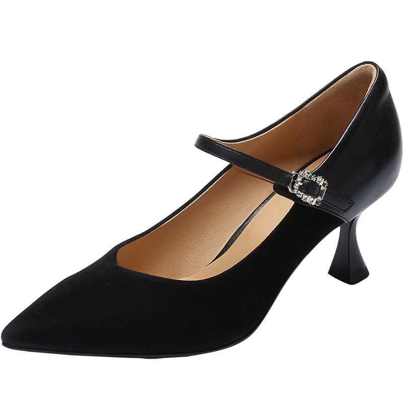 Le Saunda 2026 Spring New Women's Pointed Toe Lambskin Stiletto Mary Jane Flats 7M64901 Noble Black BKS36