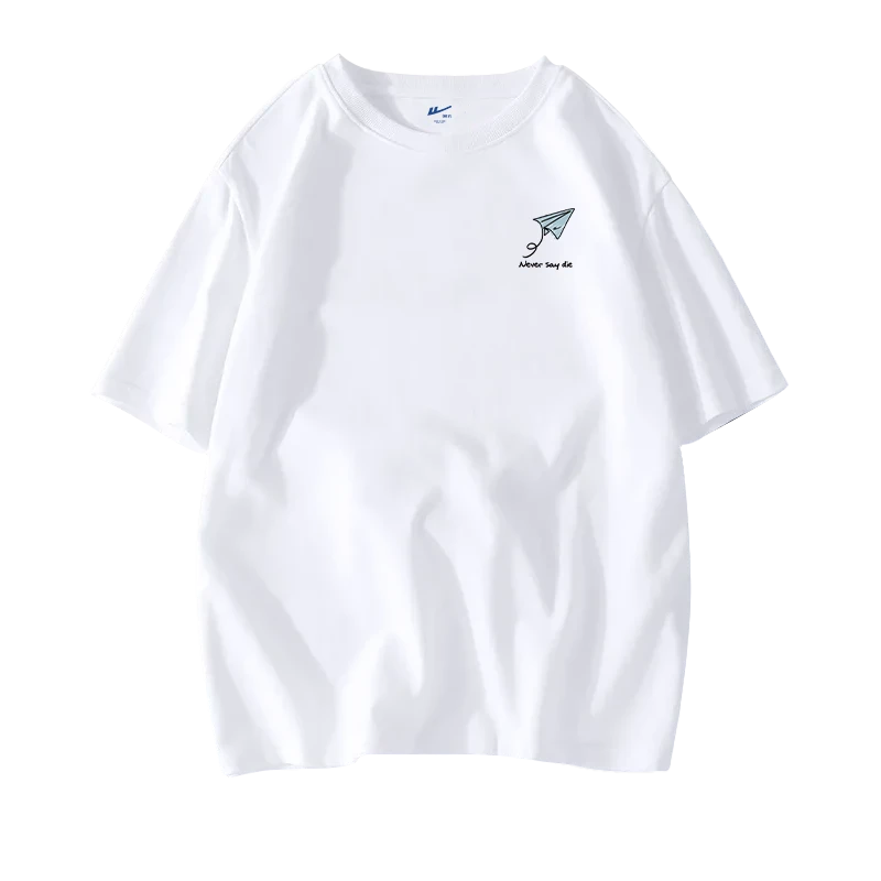 Warrior Pure Cotton 220g T-Shirt, Men's Short Sleeve, Summer 2026 Heavyweight Xinjiang Cotton, Paper Airplane Print Top, Men's Half Sleeve A