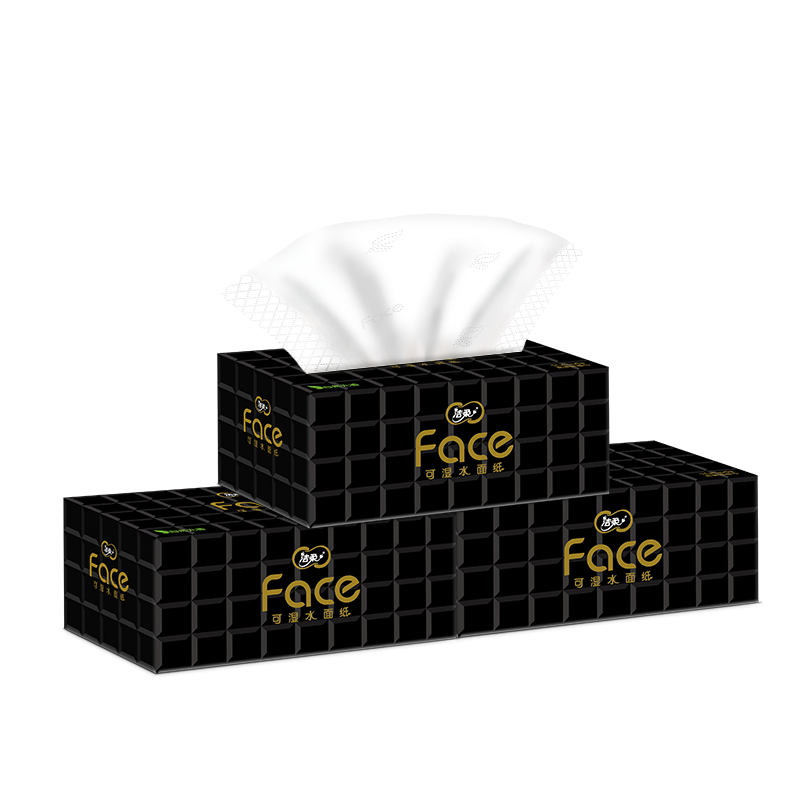 C&S Facial Tissues, Black Face 4-Ply 108 Sheets * 3 Boxes, Hard Box Packaging, Wet-Wipe Tissues, Dual-Use Paper Towels for Dry And Wet Use
