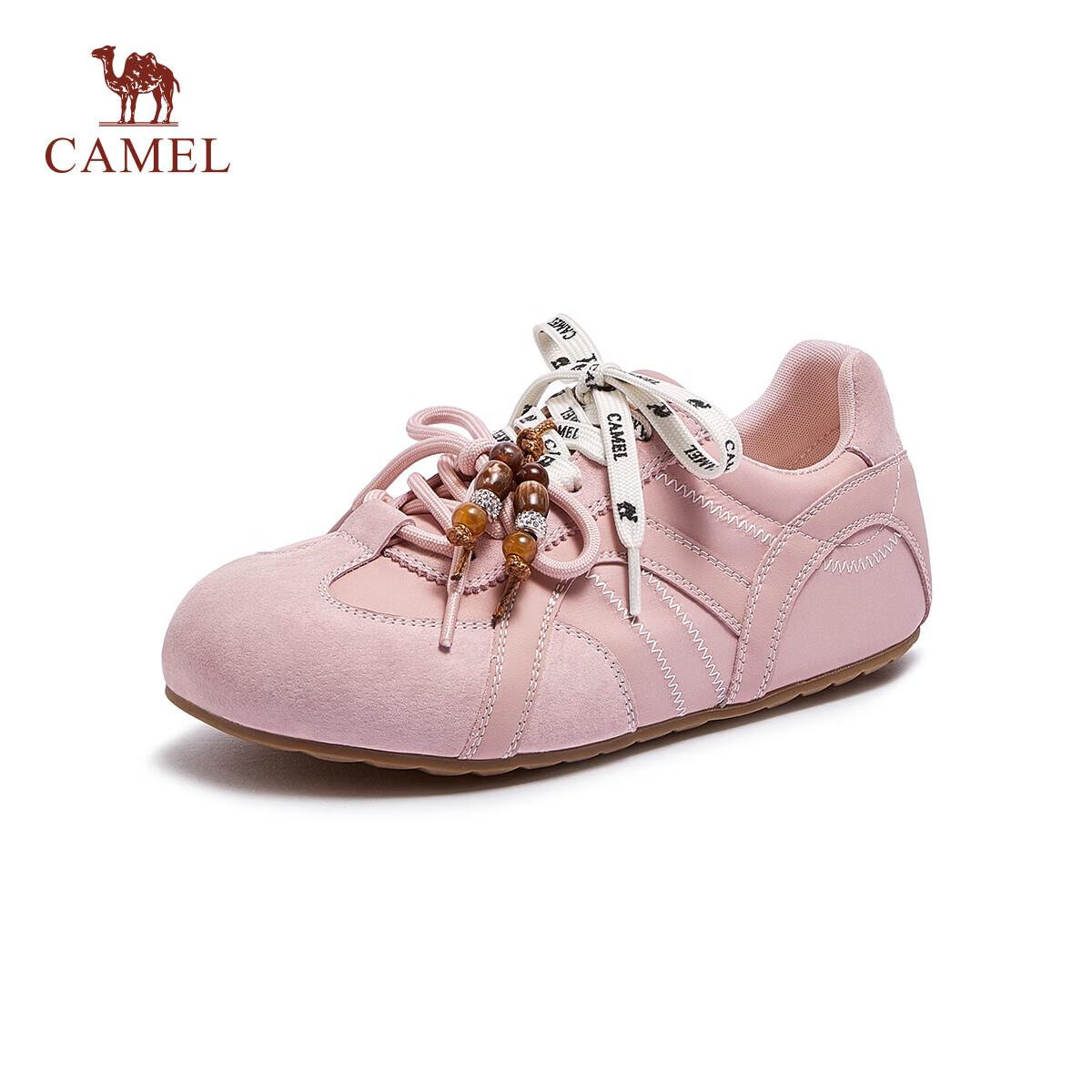 CAMEL Women's Training Shoes Floral Beaded Double Shoelaces Height Increasing Thin Sole Casual Shoes L26S577054 Pink Size 35
