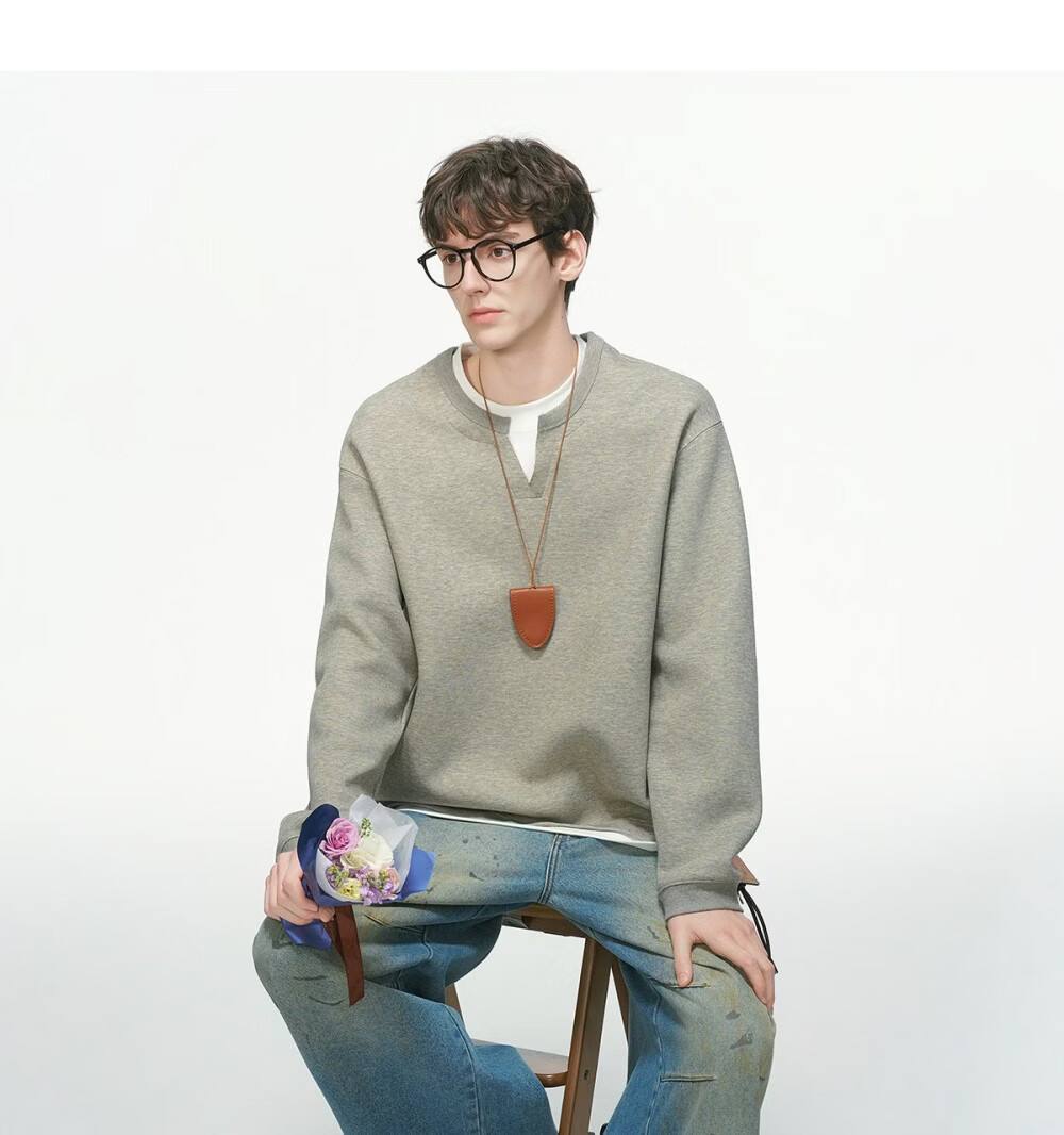 DREAM MADE American Style Two-in-One V-Neck Sweatshirt Men Spring New Heavyweight Inner Shirt Black M 15