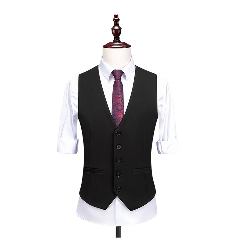 RED DRAGONFLY Men's Business Casual Suit Set Groom Wedding Formal Three-Piece Black XL 7