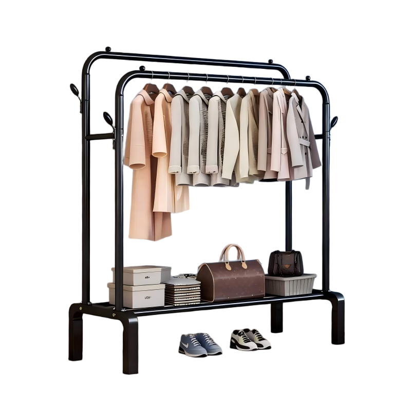 Jiajieshi Floor Standing Coat Rack Bedroom Dedicated Clothes Hanger Dormitory Storage Thickened Double Rod Clothes Drying Rack 1.3m Black