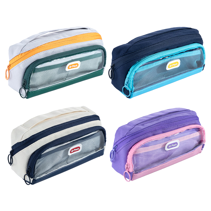 M&G HiPack Functional Standing Colorblock Pencil Case Large Capacity Blue White