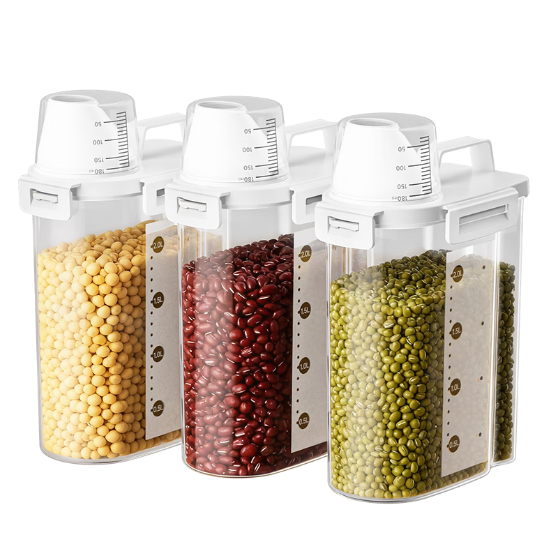 Jiabangshou Cat And Dog Food Storage Container, Pet Food Airtight Sealed Portable Storage Bin, Rice Bucket 2.5L*3 Pieces
