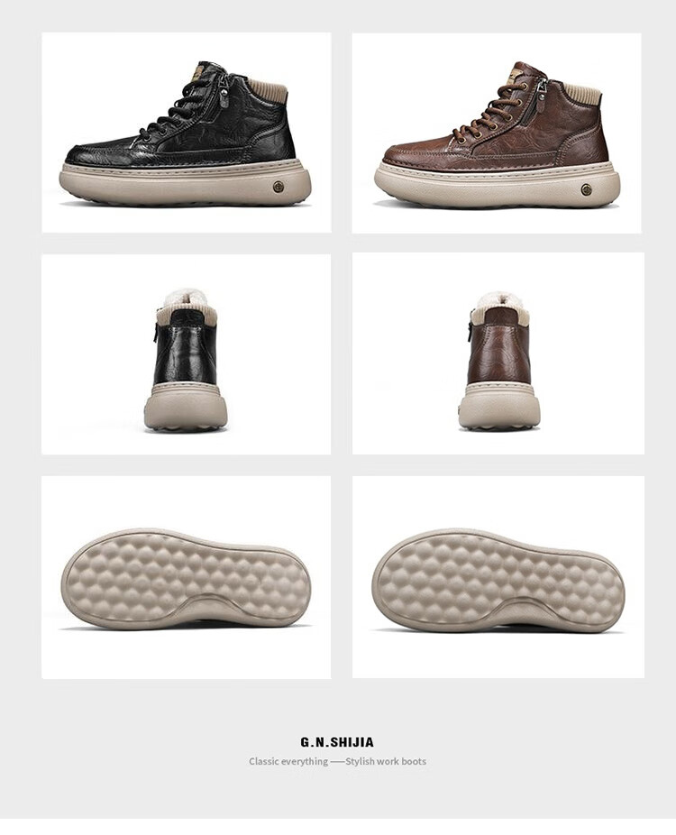 G.N.Shi Jia Men's Martin Boots 2025 Winter New Plush High-Top Shoes Thick Sole Height Increasing Warm Cotton Casual Shoes for Men 33