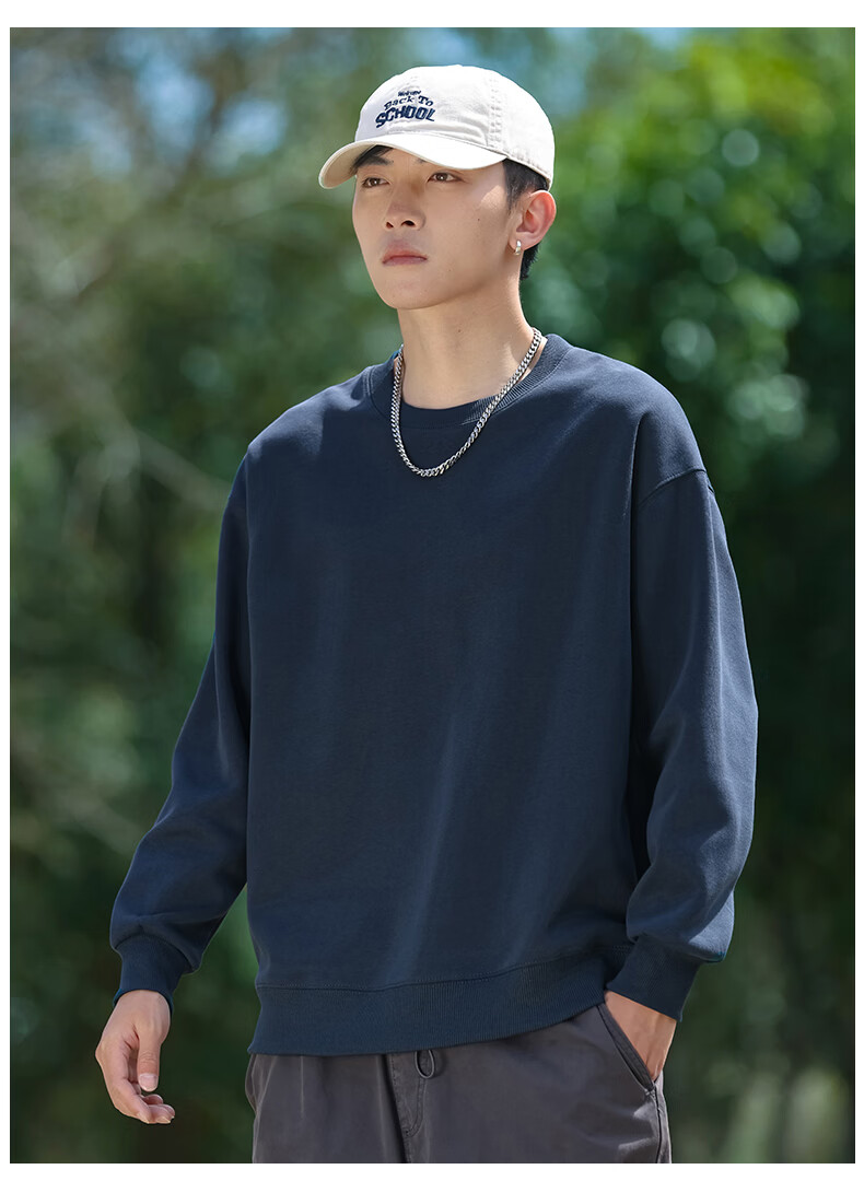 EASTERN CAMEL Men's Autumn Winter Crew Neck Solid Heavyweight Drop Shoulder Long Sleeve Outdoor Pullover Sweatshirt White XL 14