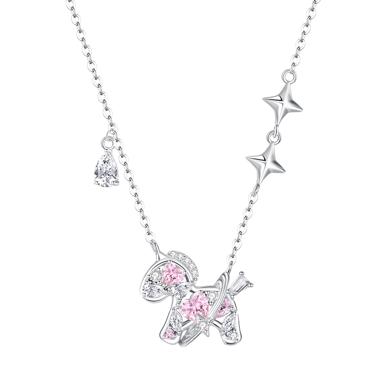 Chow Tai Seng Birthday Gift Horse Sterling Silver Necklace for Women High-end Zodiac Horse Simple Pendant Gift for Girlfriend