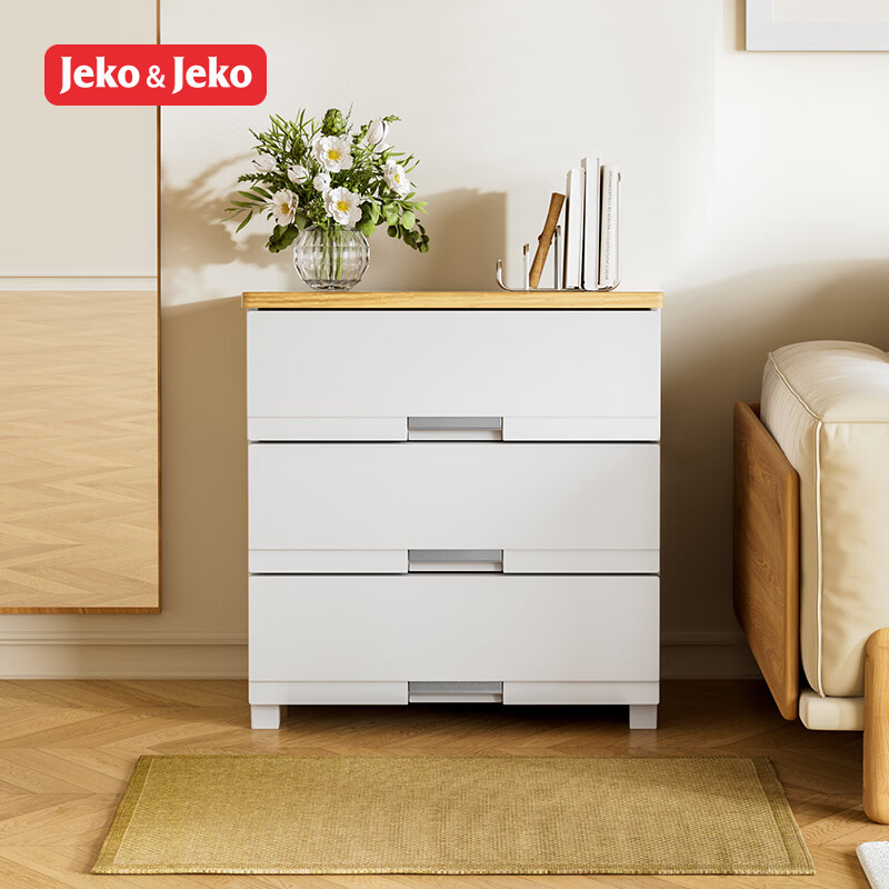 JEKO&JEKO Drawer Storage Cabinet Pre-assembled Storage Box Integrated Baby Children's Wardrobe 3-Tier Cream White