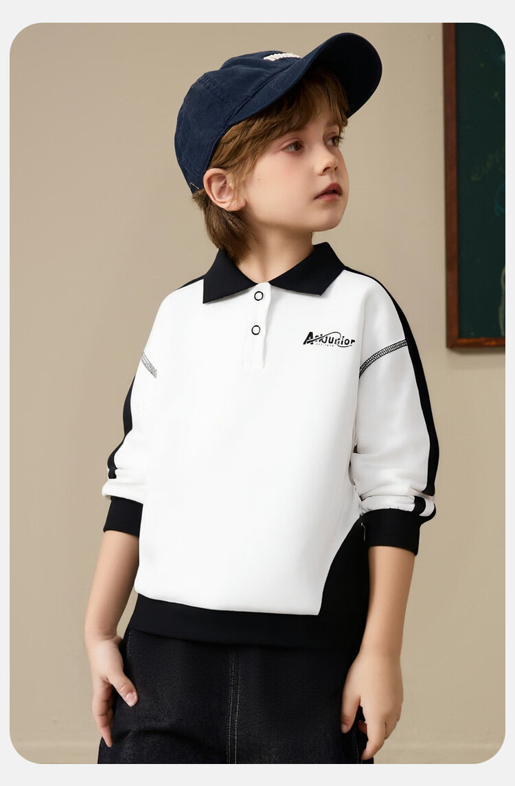ASK JUNIOR Kids Sweatshirt Spring Boys Polo Collar Base Shirt School Style White 110 4