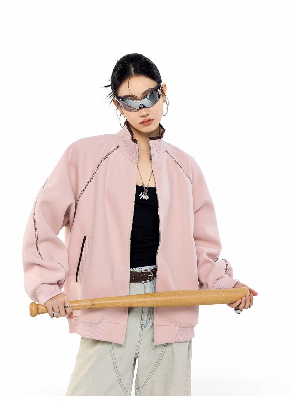 ICH MODE American Style Hassel Corduroy Sports Jacket Women 2026 Spring New Loose Cardigan Sweatshirt Zipper Top Dark Gray XL 8