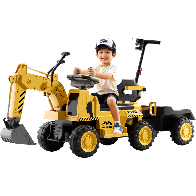 Kids Electric Excavator Ride-On Toy Vehicle for Ages 1-6 with Digging Bucket