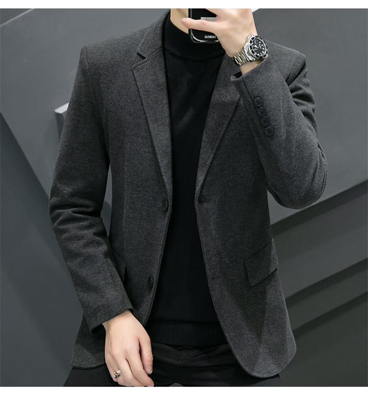 Pierre Cardin Men's Spring Autumn Slim Fit Korean Style Business Two-Button Wool Blazer Gray Regular XL 18