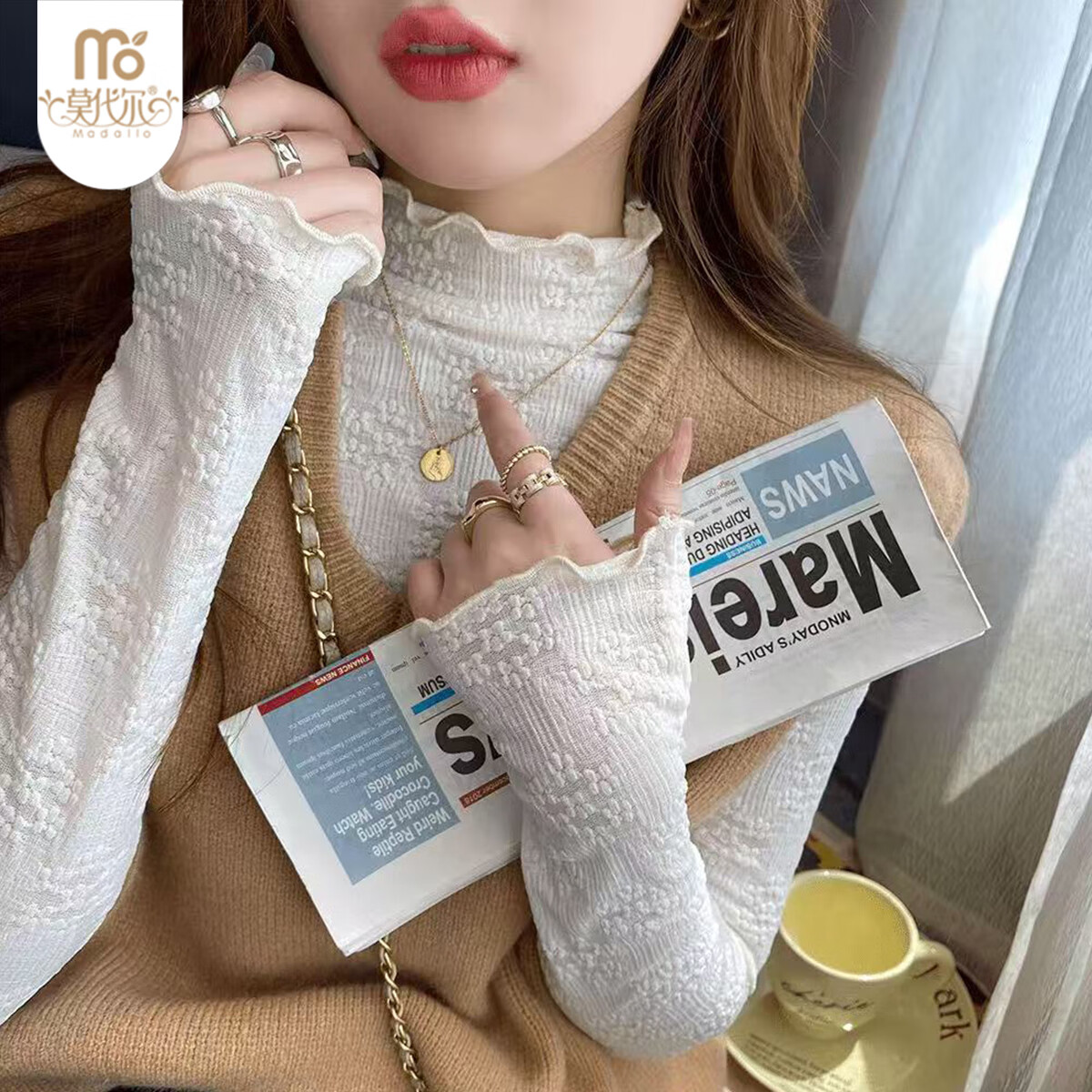 Modal Lace Base Layer Top for Women 2026 New Fleece Thickened Autumn Winter Half Turtleneck White Mesh Shirt White