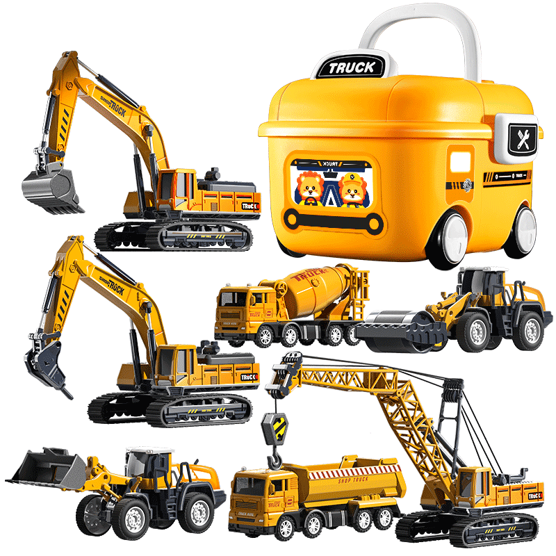 Kakabeier 7-Pack Storage Buckets Children's Toy Alloy Engineering Vehicles Excavator Crane for Boys Ages 3-6 Children's Day Gift