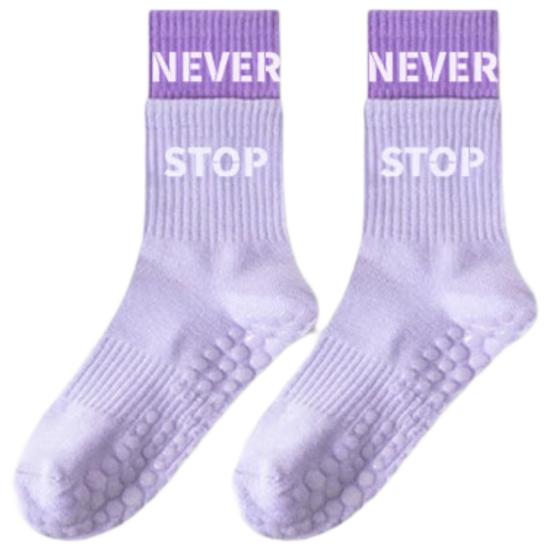 Duweike Yoga Socks Professional Non-Slip Dance Pilates Mid-Calf Sports Socks Fake Two-Piece Purple