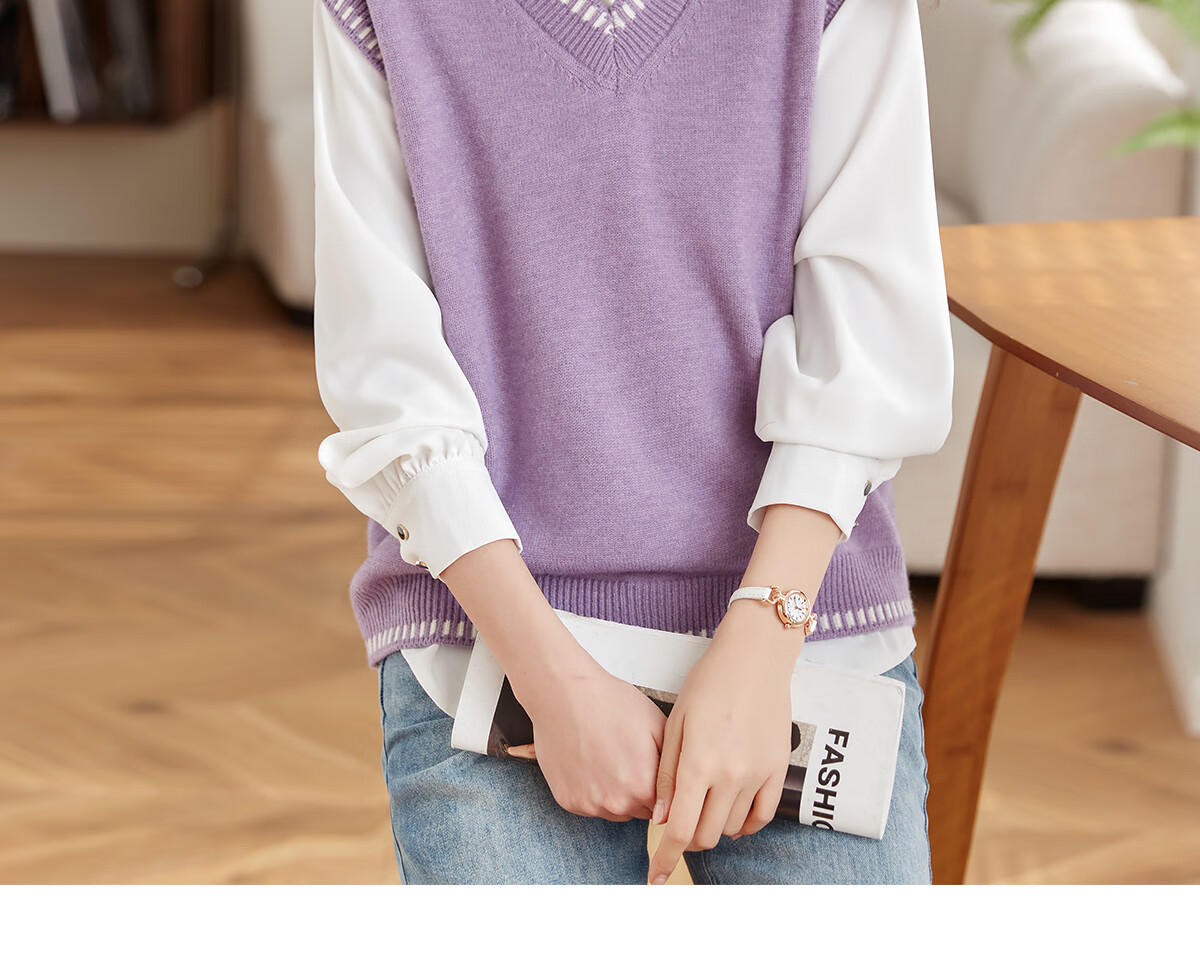 Taxiang Women's V-Neck Sleeveless Knit Vest, Fashionable Slimming Inner Layer Top T13KZ5499 8