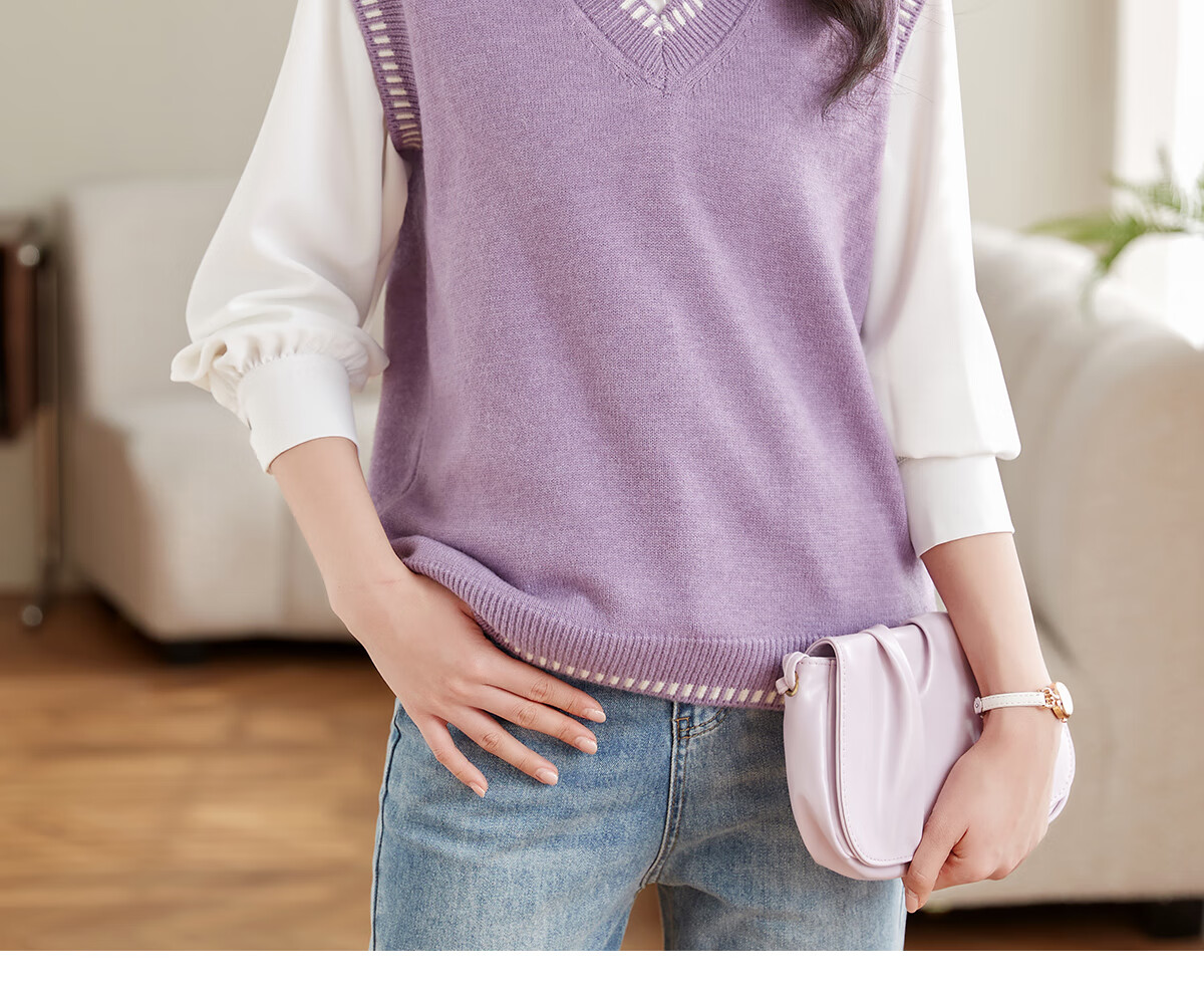 Taxiang Women's V-Neck Sleeveless Knit Vest, Fashionable Slimming Inner Layer Top T13KZ5499 6