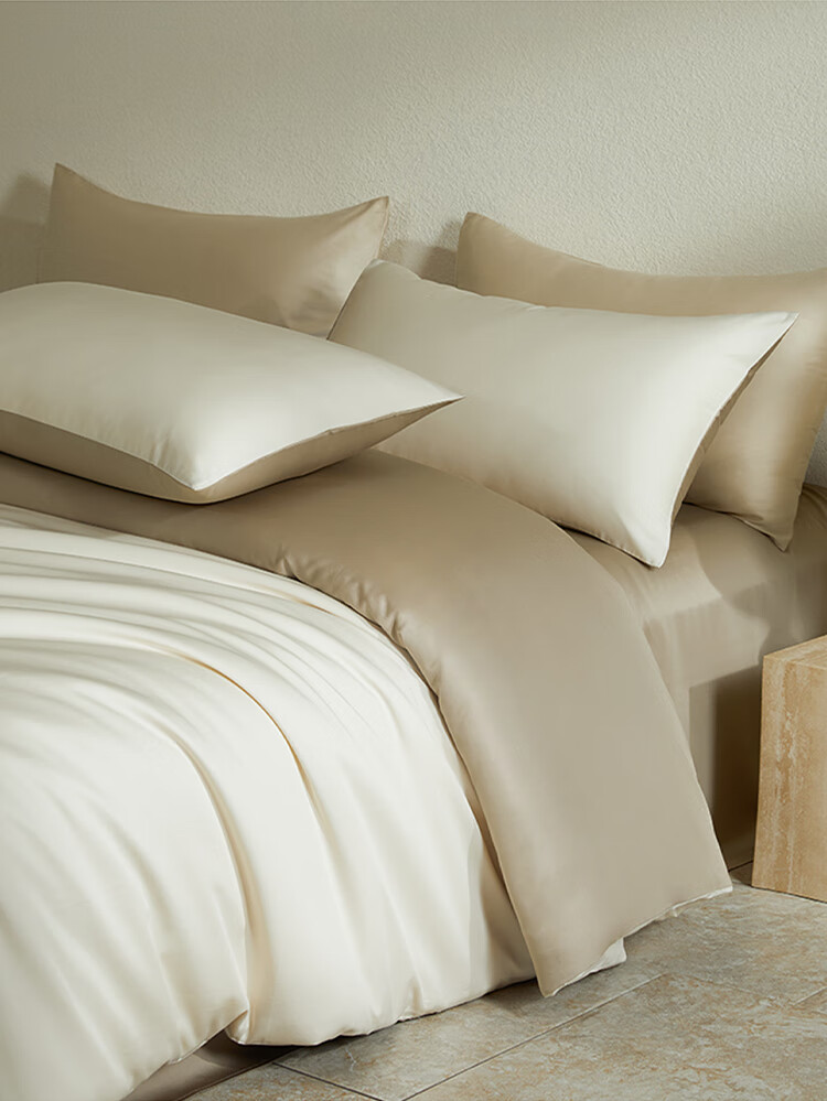 MIDO HOUSE Mingdu 60-Count Pure Cotton Four-Piece Bedding Set, Class A Washed Cotton, High-End Luxury Feel, Bedsheet And Duvet Cover, 220x240cm, Light Yellow 4