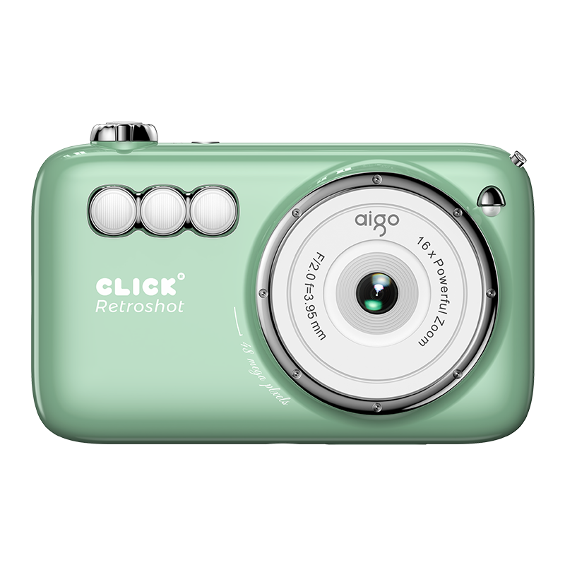Aigo Patriot V1 New Flagship Dual Camera Selfie Student Digital Camera Birthday Gift for Girls Entry-Level Campus HD Travel Alternative CCD Green 32GB