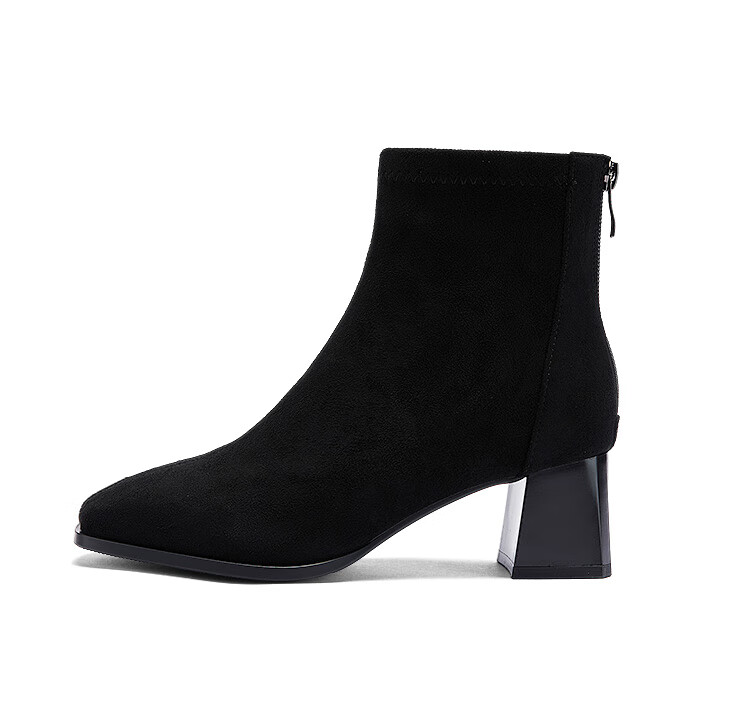 DAPHNE Suede Ankle Boots Women Fashion Simple Martin Boots French Slim High Heel Boots Black 37 11