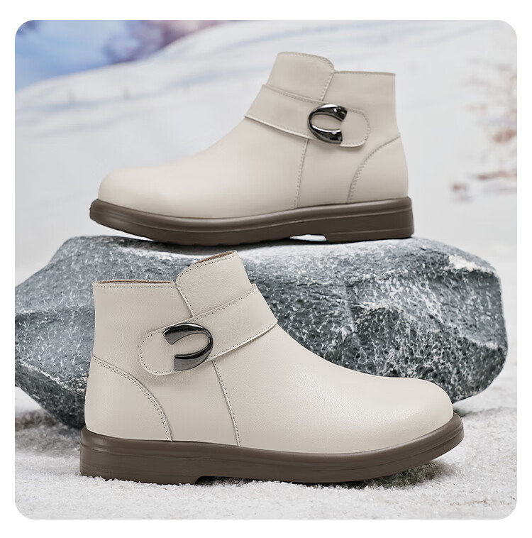 Zulijian Winter Fleece-Lined Women's Warm Leather Boots Mid-Aged Cotton Leather Short Boots Black 35 6283K 11