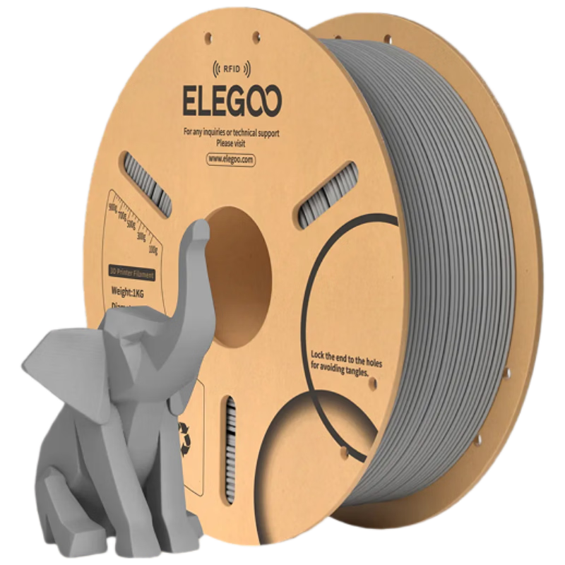 ELEGOO PLA 3D Printing Filament Gray 1.75mm 1kg RFID Smart Recognition High Toughness High Compatibility Universal Eco-friendly PLA Filament for 3D Printers