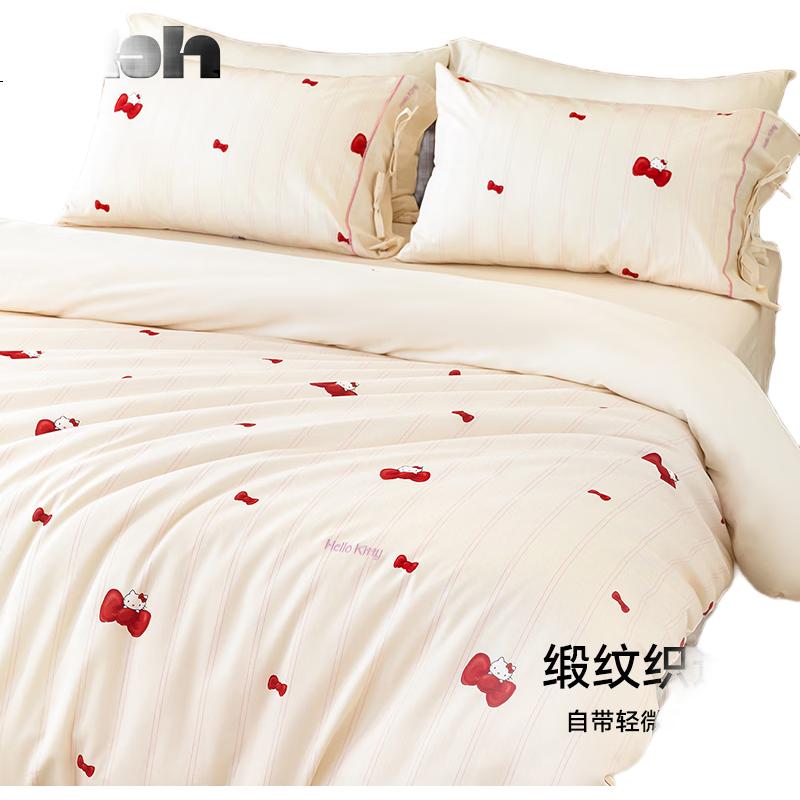 Постельное белье Tbh Sanrio Hello Kitty, сатин с принтом, 1.5-спальное, кремово-розовое