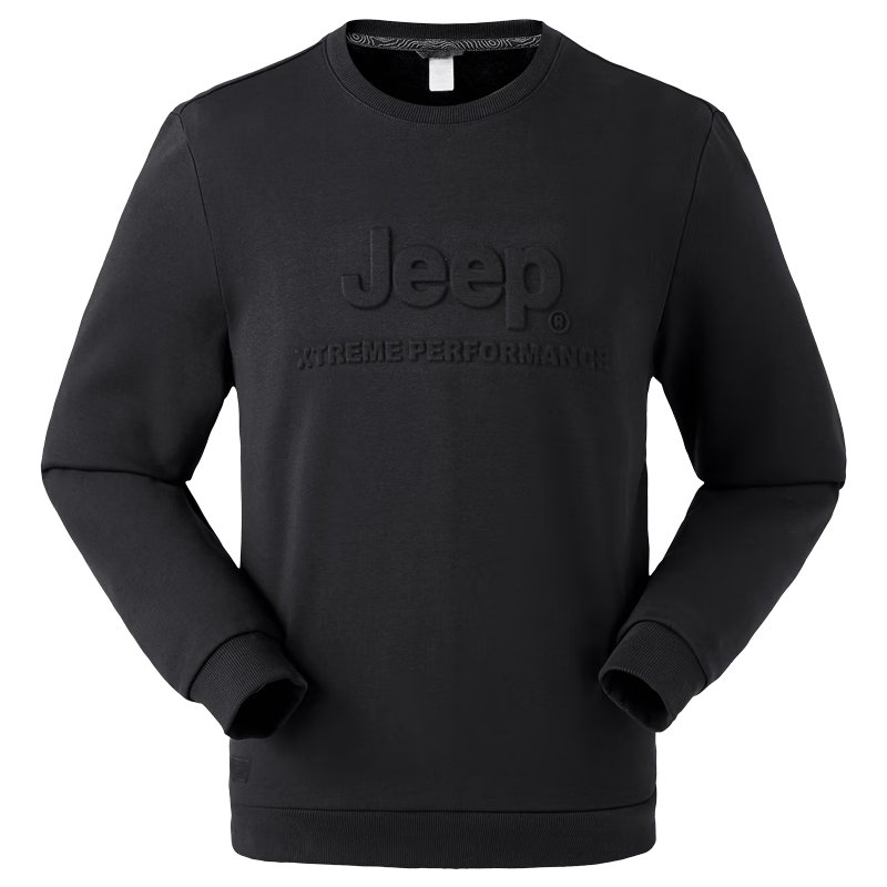Jeep Men's Autumn Fleece-Lined Warm Long Sleeve Outdoor Loose Fit Crewneck Pullover Sweatshirt 4366