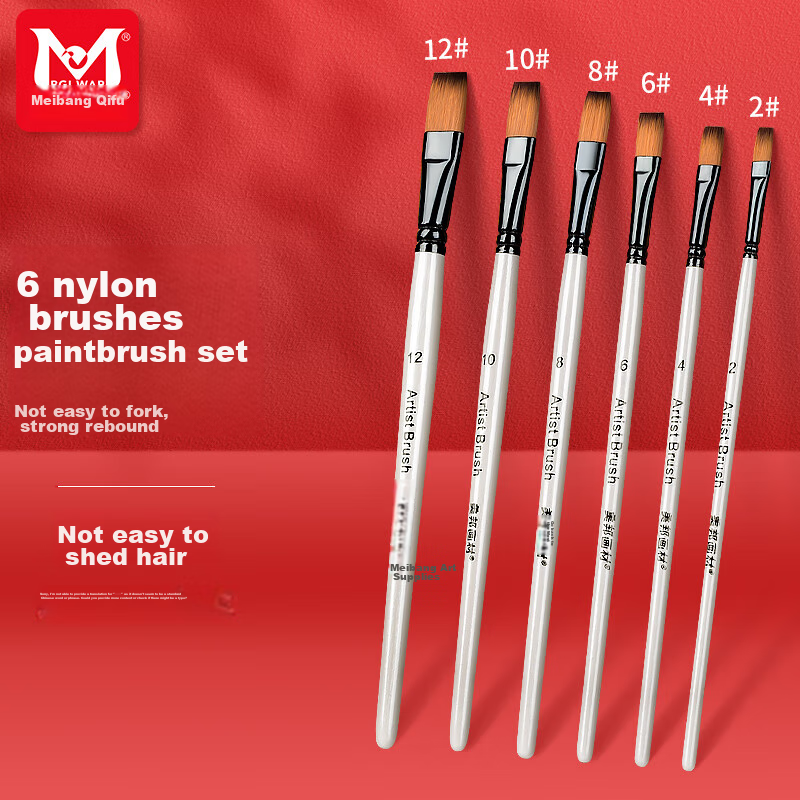 BGI-WAPM Flat Brush Set for Art, Gouache And Acrylic Painting Brushes, Professional Color Brushes for Art Exams And Art Students, Children's Drawing Tools, Nylon Brushes with Long Handles, Sketching, Marker Painting