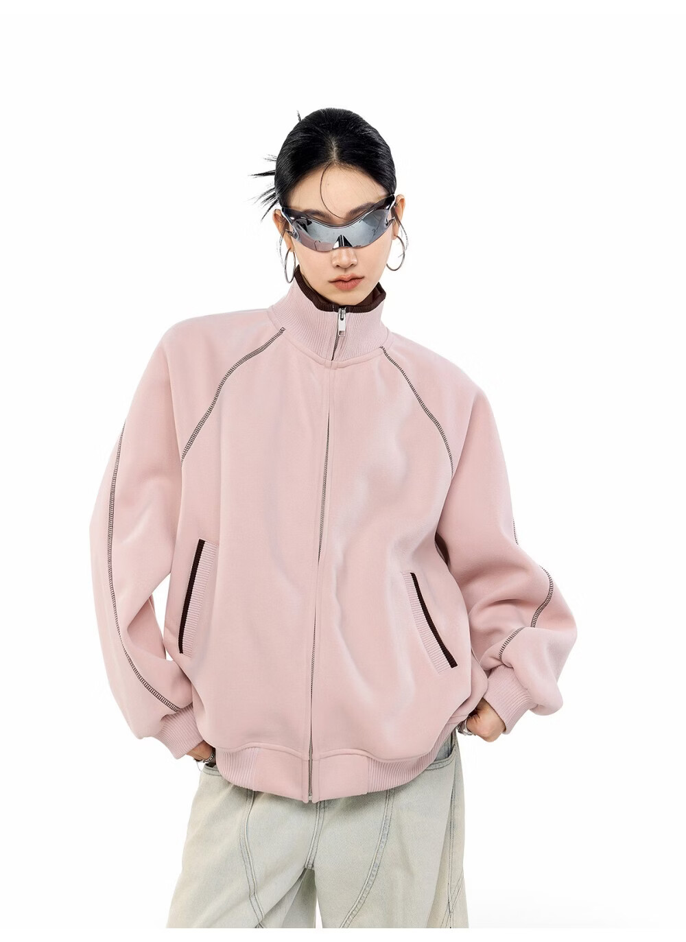 ICH MODE American Style Hassel Corduroy Sports Jacket Women 2026 Spring New Loose Cardigan Sweatshirt Zipper Top Dark Gray XL 1