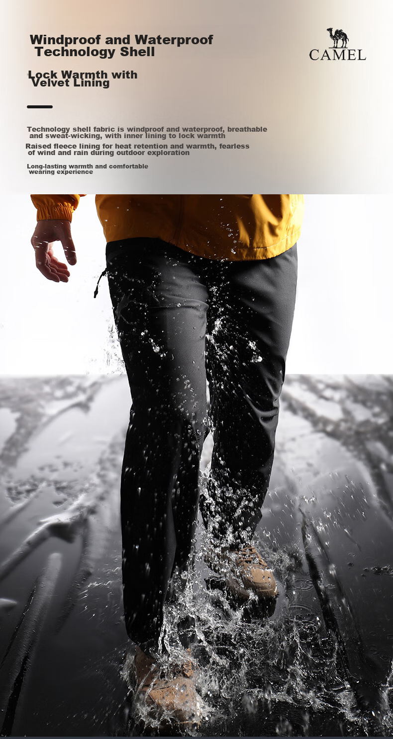 CAMEL Outdoor Hiking Pants for Men, Waterproof And Windproof, Loose-Fitting Elastic Trousers for Autumn And Winter, Mountaineering Camping Outdoor Pants AA3226a3656 2