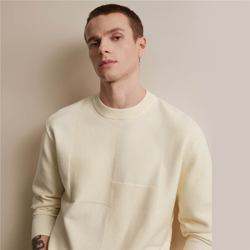 Giordano Designer Men's Knitwear Autumn Winter New Patchwork Textured Crew Neck Blended Wool Sweater 18055805