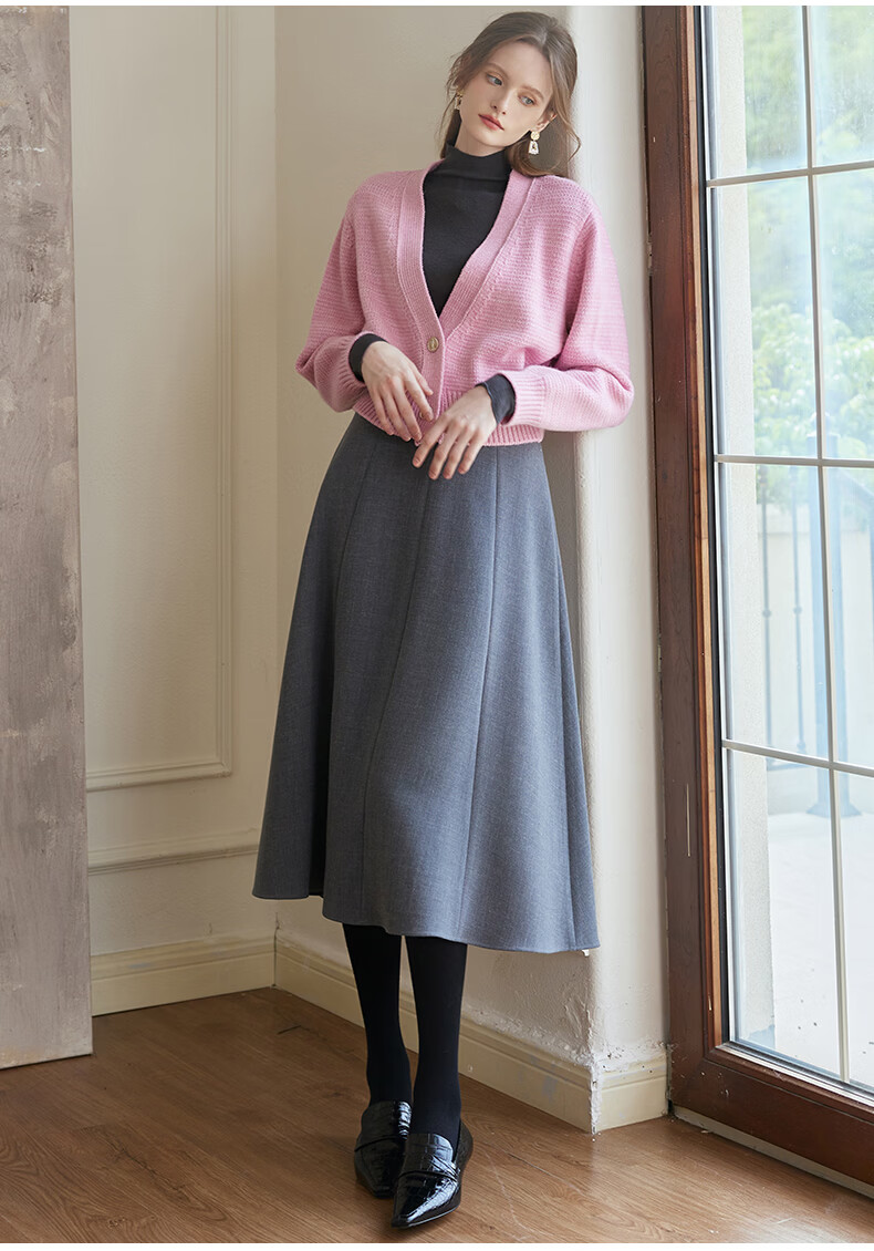 ROEYSHOUSE Women's Versatile Flared Midi Skirt Winter Slim Fit High Waist Office Skirt 11781 Gray XL 6