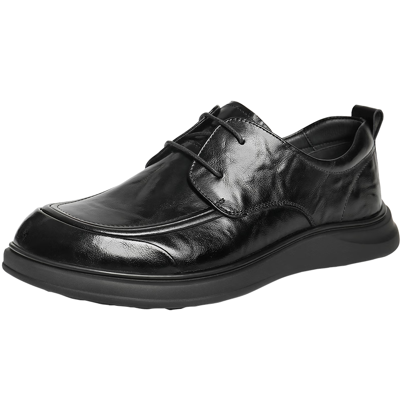 Belle Men's Business Casual Leather Shoes 26 Spring Summer Cowhide Comfortable Commuter Shoes A2323 Black Lace-up Size 40