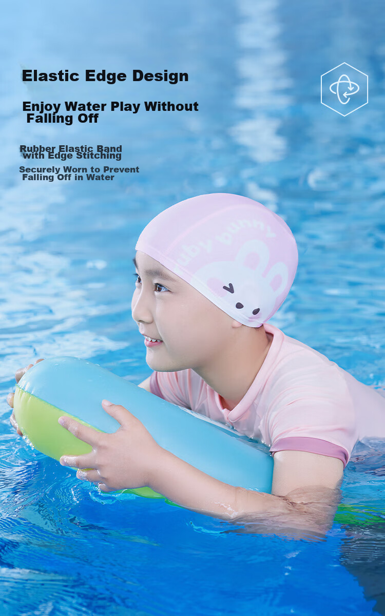 JD Original Children's Swim Cap, Soft Comfortable Cute Swimming Cap for Boys And Girls, Cartoon Print Fabric Cap, Fun Blue 8