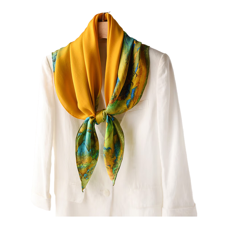 Hangsilu Silk Scarf for Women, Chinese Style Square Scarf, Mulberry Silk Shawl, High-End Birthday Gift, Mid-Autumn Festival Present for Mom And Elders