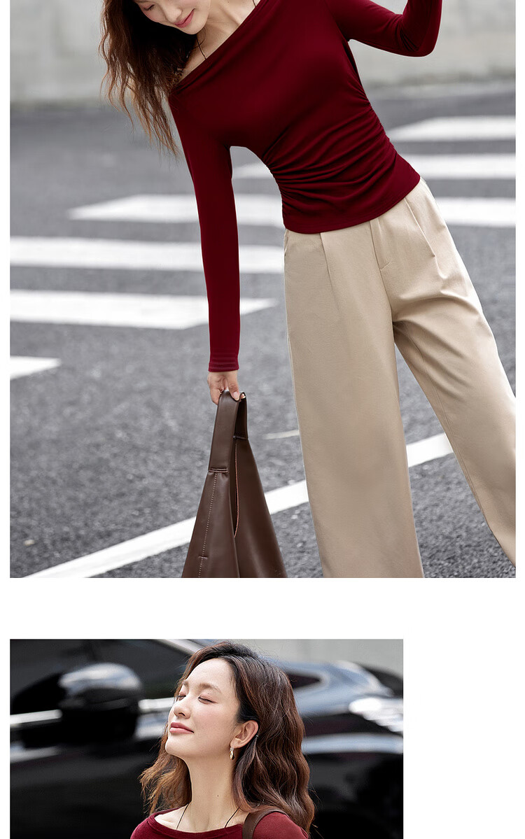 Vimly French Vintage Striped T-Shirt Women Autumn Winter Slim Fit Long Sleeve Top White Navy Stripes M 15
