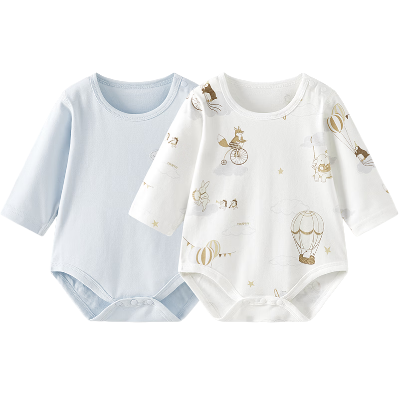 TONGTAI Baby Romper, Spring And Autumn Pure Cotton Newborn Clothes, Infant Bodysuit, Triangle Onesie, Crawling Suit, Blue, 73cm