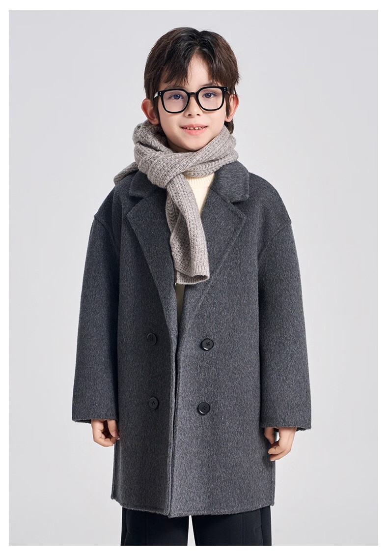 Romon Kids Reversible Wool Coat Autumn Winter Boys Girls Woolen Mid-Length Korean Style Jacket Charcoal Gray 170 24