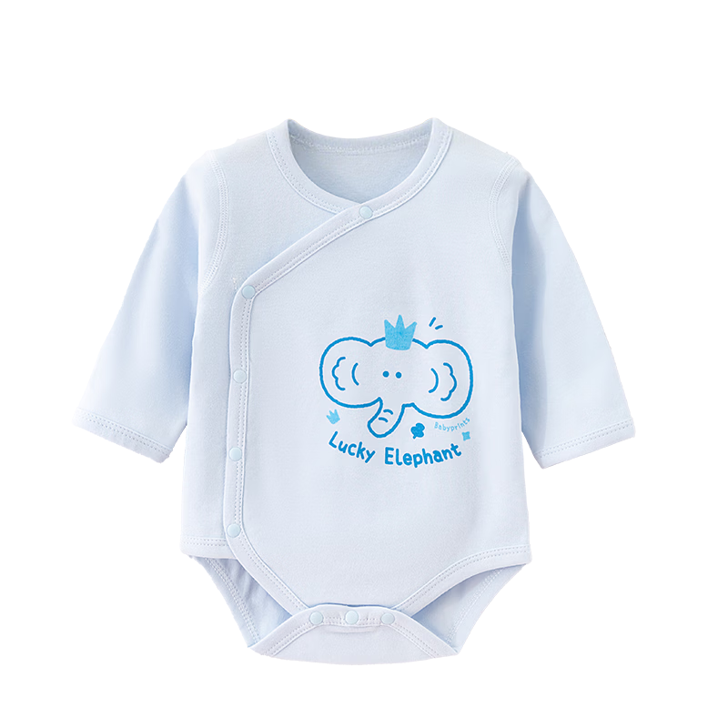Babyprints Infant Romper, Long-Sleeve Bodysuit for Boys And Girls, All-Season Home Sleepwear, Belly Protection Triangle Onesie, Blue Elephant 73