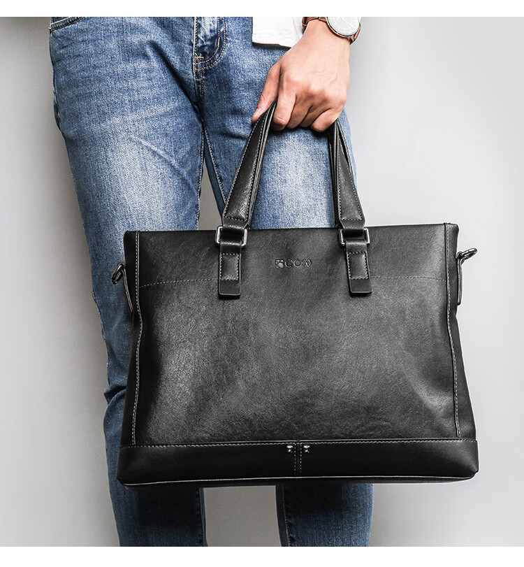 COW Briefcase, Men's Handbag, Large Capacity, Casual Business Bag, Tote Bag, C-9808, 14 Inches 13