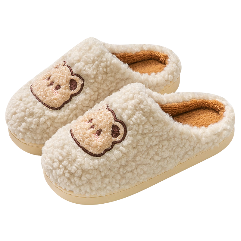 Runrou Women's Cotton Slippers Autumn Winter Warm Fleece Cute Indoor Home Couple Men's Antibacterial Deodorant