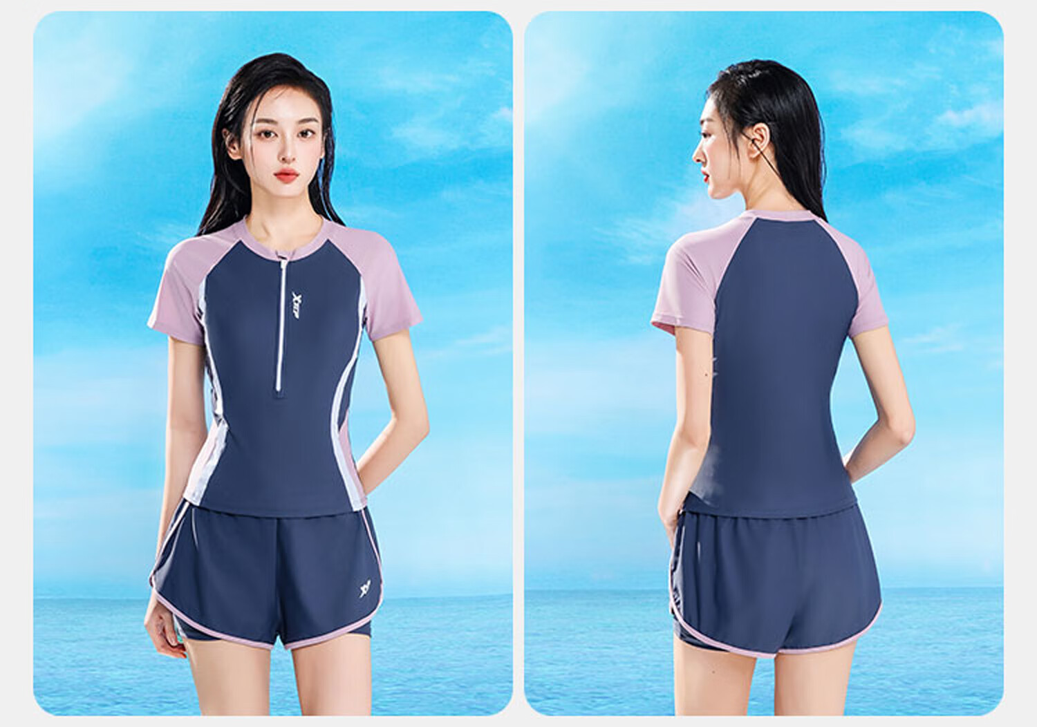 Xtep Women's Slimming Tummy Control Conservative Two-Piece Square-Leg Professional Training Swimwear for Spa Vacation Sports 11