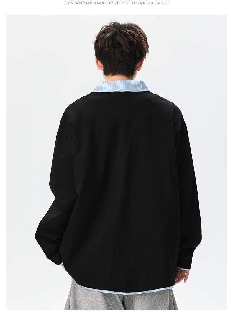 Foss Phil Men's Spring Autumn Colorblock Layered Collar Sweatshirt Casual Polo Shirt YWY1022 Glacier White XL 12