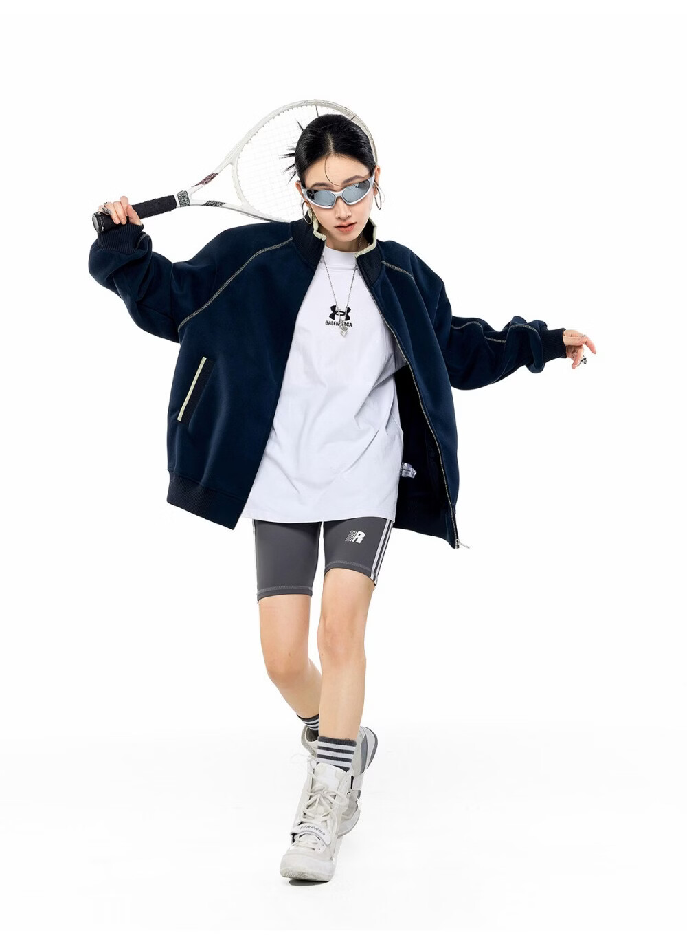 ICH MODE American Style Hassel Corduroy Sports Jacket Women 2026 Spring New Loose Cardigan Sweatshirt Zipper Top Dark Gray XL 30