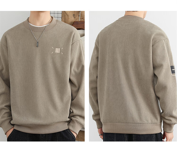 JEEP SPIRIT Men's Heavyweight Sweatshirt Spring Autumn Trendy Casual Loose Fit Crew Neck Black XL 5